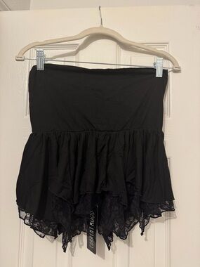 Current Mood Black Lace-Trim Tiered Mini Skirt